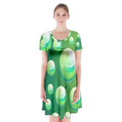 Background Colorful Abstract Circle Short Sleeve V-neck Flare Dress
