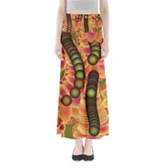 Abstract Background Digital Green Full Length Maxi Skirt