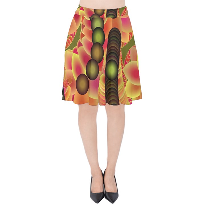 Abstract Background Digital Green Velvet High Waist Skirt