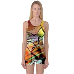 Abstract Transparent Drawing One Piece Boyleg Swimsuit