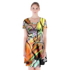 Abstract Transparent Drawing Short Sleeve V-neck Flare Dress