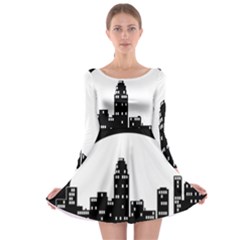 City Night Moon Star Long Sleeve Skater Dress