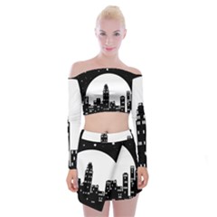 City Night Moon Star Off Shoulder Top With Mini Skirt Set by HermanTelo