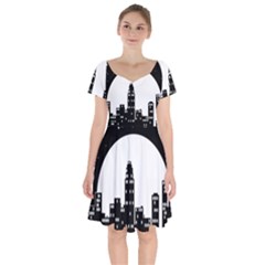 City Night Moon Star Short Sleeve Bardot Dress by HermanTelo