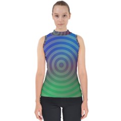 Blue Green Abstract Background Mock Neck Shell Top