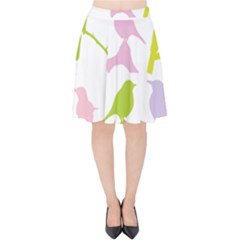 Birds Colourful Background Velvet High Waist Skirt