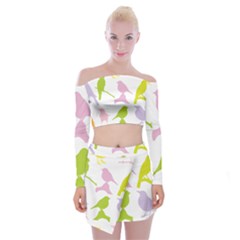 Birds Colourful Background Off Shoulder Top With Mini Skirt Set by HermanTelo