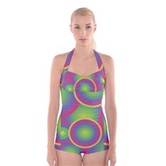 Background Colourful Circles Boyleg Halter Swimsuit 