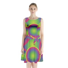 Background Colourful Circles Sleeveless Waist Tie Chiffon Dress