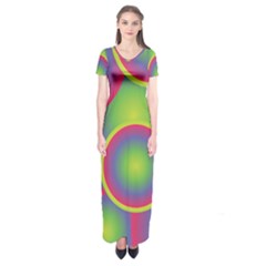 Background Colourful Circles Short Sleeve Maxi Dress