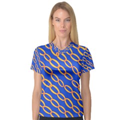Blue Abstract Links Background V-neck Sport Mesh Tee