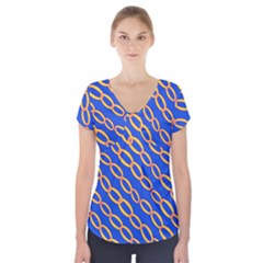 Blue Abstract Links Background Short Sleeve Front Detail Top by HermanTelo