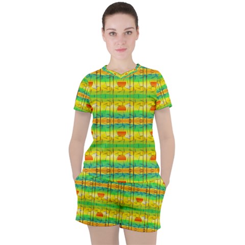 Birds Beach Sun Abstract Pattern Women s Tee And Shorts Set by HermanTelo