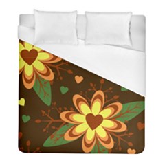 Floral Hearts Brown Green Retro Duvet Cover (full/ Double Size) by HermanTelo