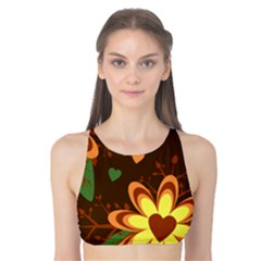 Floral Hearts Brown Green Retro Tank Bikini Top