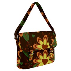 Floral Hearts Brown Green Retro Buckle Messenger Bag