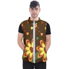 Floral Hearts Brown Green Retro Men s Puffer Vest