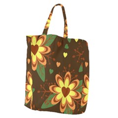 Floral Hearts Brown Green Retro Giant Grocery Tote