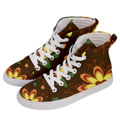 Floral Hearts Brown Green Retro Women s Hi-top Skate Sneakers