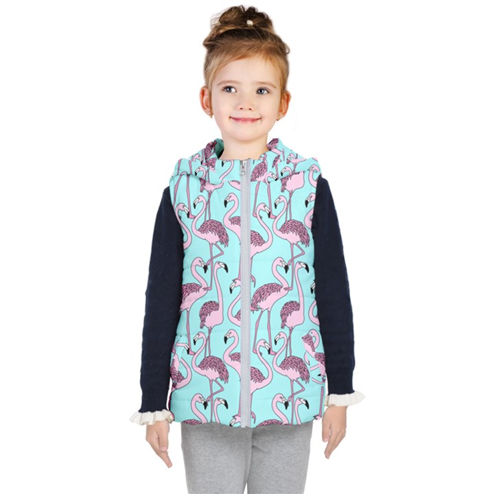 Flemish Rosa Birds Nature Fauna Flamenco Kids  Hooded Puffer Vest