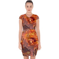 Eye Butterfly Evening Sky Capsleeve Drawstring Dress 