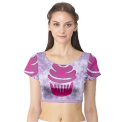 Cupcake Food Purple Dessert Baked Short Sleeve Crop Top