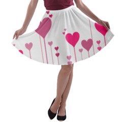 Heart Rosa Love Valentine Pink A-line Skater Skirt