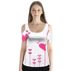 Heart Rosa Love Valentine Pink Butterfly Sleeve Cutout Tee 