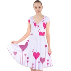 Heart Rosa Love Valentine Pink Cap Sleeve Front Wrap Midi Dress by HermanTelo
