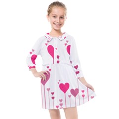 Heart Rosa Love Valentine Pink Kids  Quarter Sleeve Shirt Dress by HermanTelo