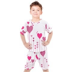 Heart Rosa Love Valentine Pink Kids  Tee And Shorts Set by HermanTelo