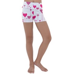 Heart Rosa Love Valentine Pink Kids  Lightweight Velour Yoga Shorts by HermanTelo