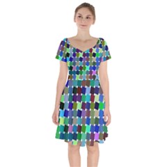 Geometric Background Colorful Short Sleeve Bardot Dress by HermanTelo