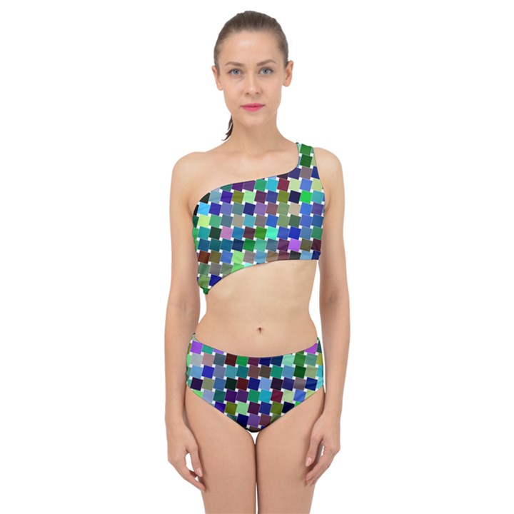 Geometric Background Colorful Spliced Up Two Piece Swimsuit