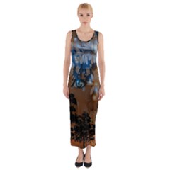 Landscape Woman Magic Evening Fitted Maxi Dress