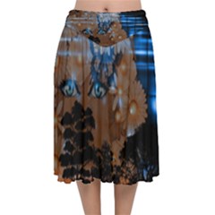 Landscape Woman Magic Evening Velvet Flared Midi Skirt