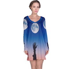 Moon Sky Blue Hand Arm Night Long Sleeve Nightdress