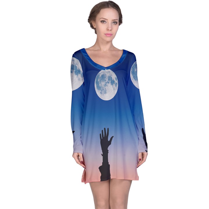 Moon Sky Blue Hand Arm Night Long Sleeve Nightdress