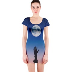 Moon Sky Blue Hand Arm Night Short Sleeve Bodycon Dress by HermanTelo