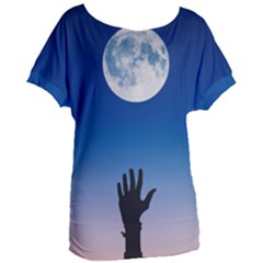 Moon Sky Blue Hand Arm Night Women s Oversized Tee
