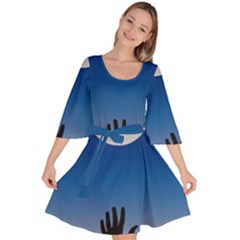 Moon Sky Blue Hand Arm Night Velour Kimono Dress