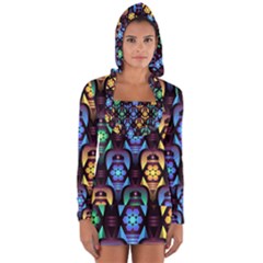 Pattern Background Bright Blue Long Sleeve Hooded T-shirt by HermanTelo