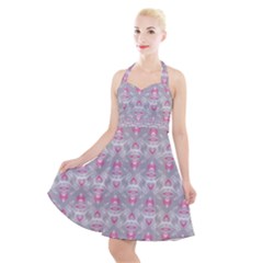 Seamless Pattern Background Halter Party Swing Dress 