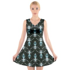 Seamless Pattern Background Black V-Neck Sleeveless Dress