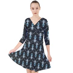 Seamless Pattern Background Black Quarter Sleeve Front Wrap Dress