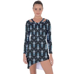 Seamless Pattern Background Black Asymmetric Cut-Out Shift Dress