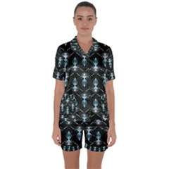 Seamless Pattern Background Black Satin Short Sleeve Pyjamas Set