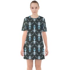 Seamless Pattern Background Black Sixties Short Sleeve Mini Dress