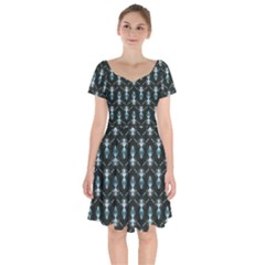 Seamless Pattern Background Black Short Sleeve Bardot Dress