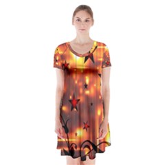 Star Radio Light Effects Magic Short Sleeve V-neck Flare Dress by HermanTelo
